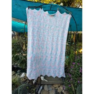 Crochet Baby Blanket Chevron Pink Blue White Handmade Knit Afghan